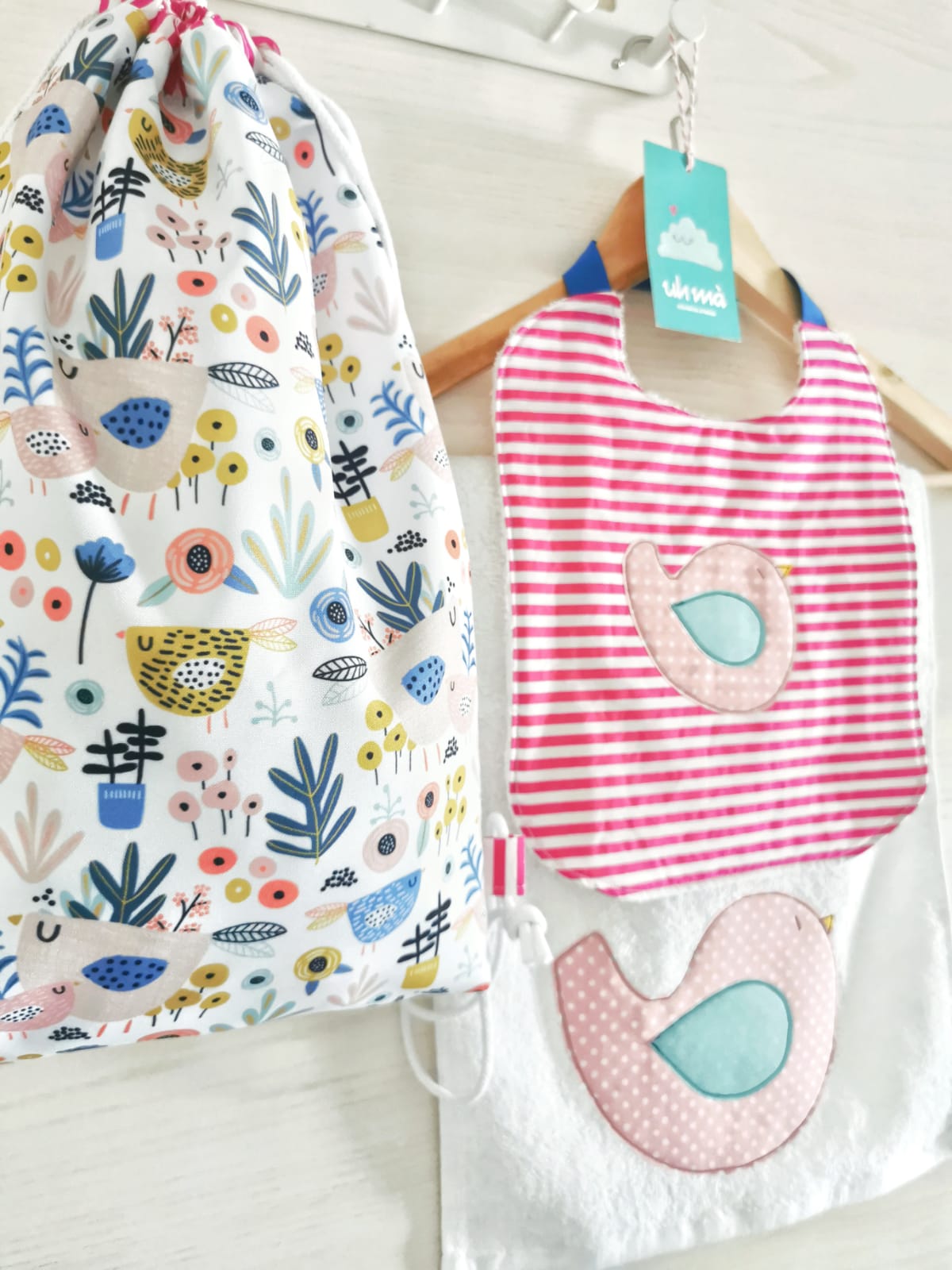 Set asilo personalizzato - Uccellino rosa