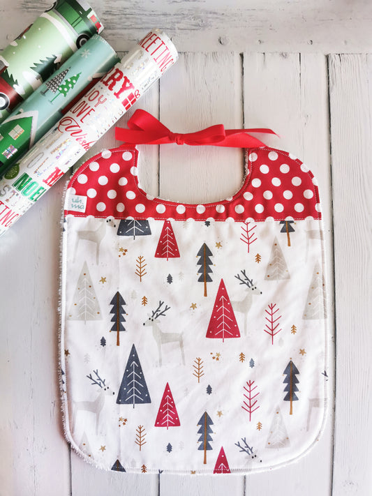 Bavaglino natalizio personalizzabile - pois e renna bianca