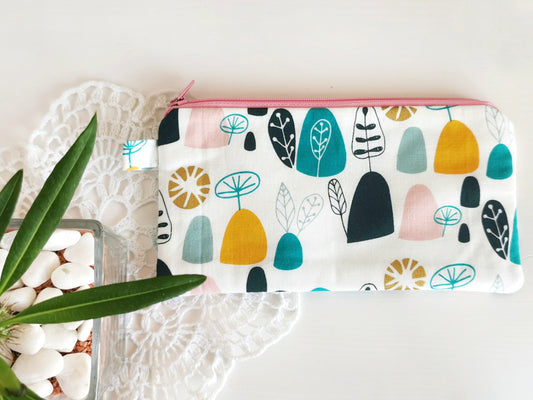 Bustina in tessuto con cerniera - fiori e foglie