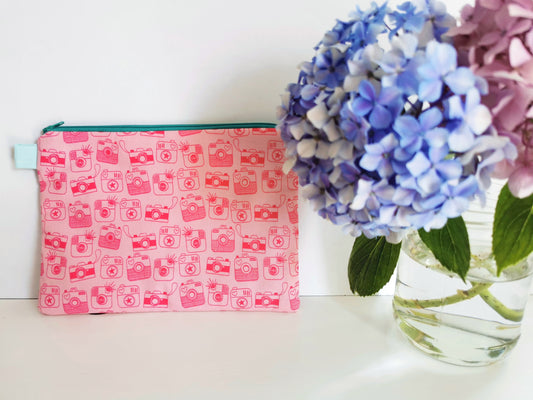 Bustina in tessuto con cerniera - polaroid rosa