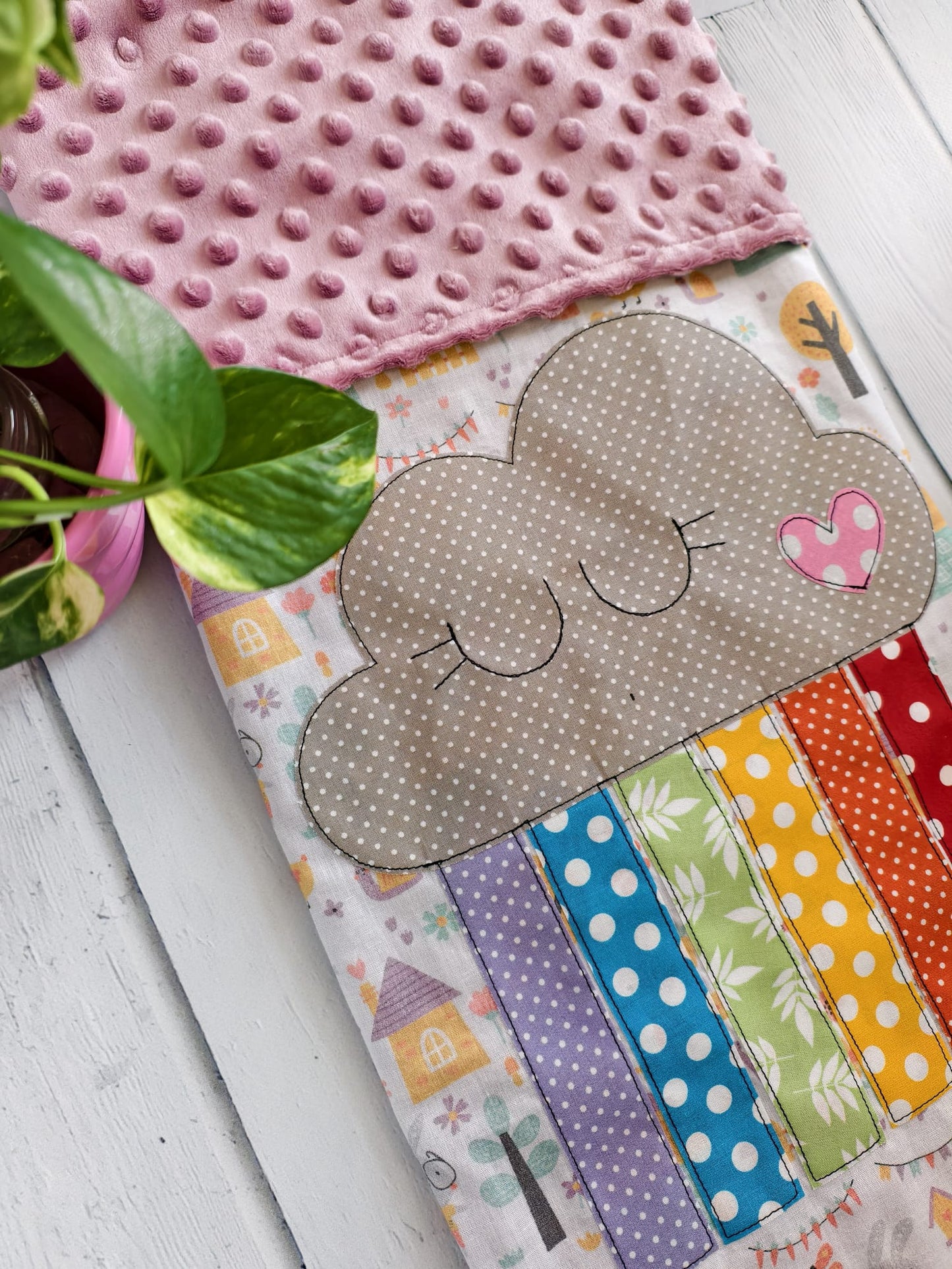 Copertina in cotone e minky pile - Arcobaleno