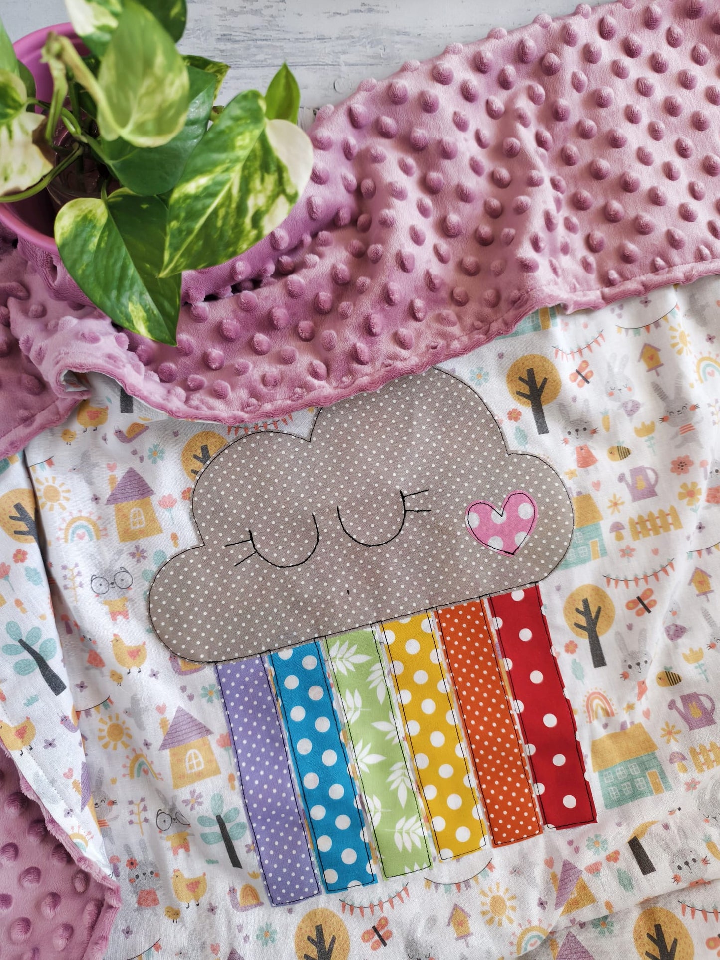 Copertina in cotone e minky pile - Arcobaleno