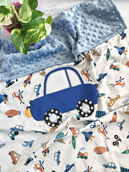 Copertina in cotone e minky pile - Macchinina