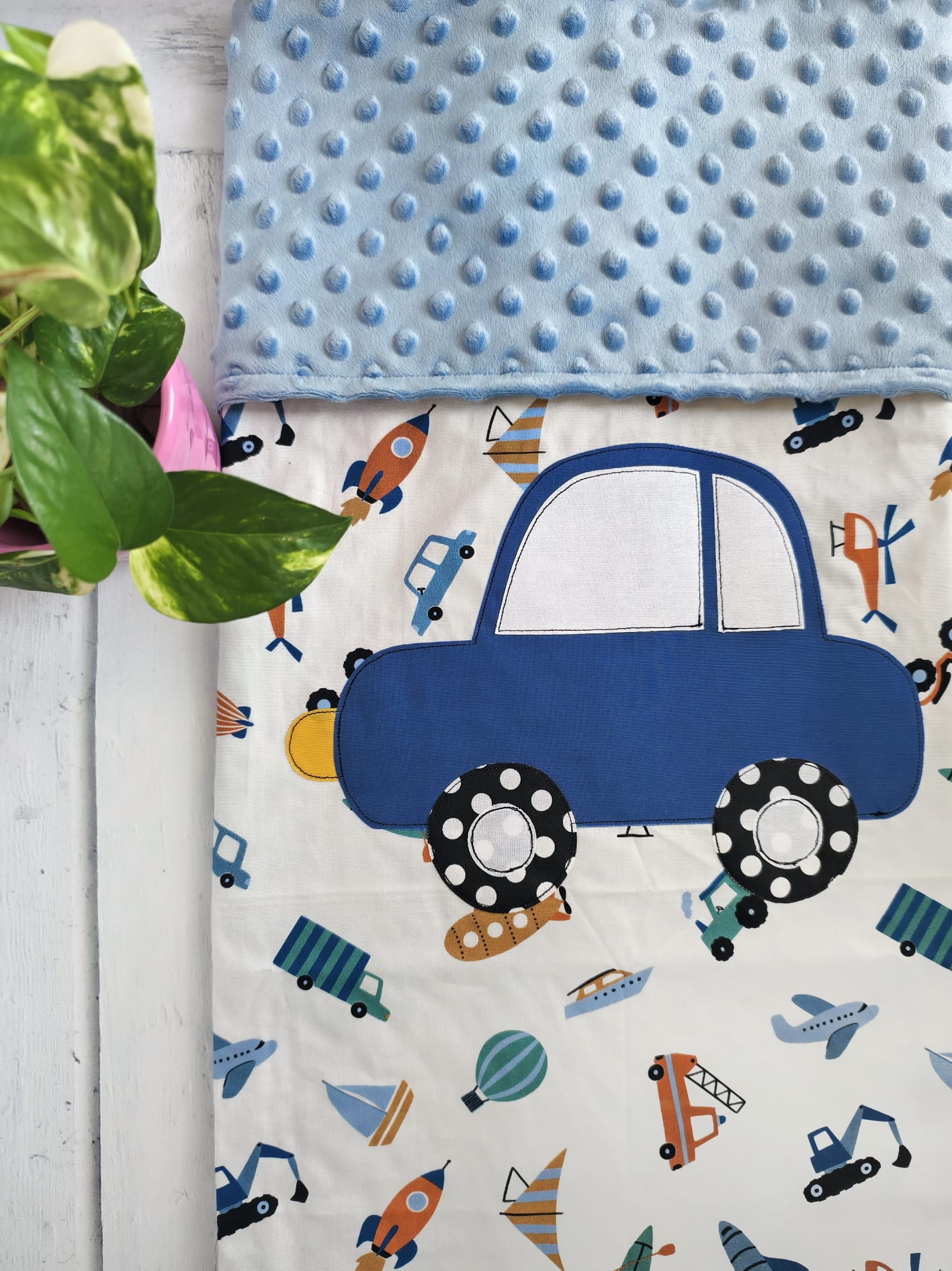 Copertina in cotone e minky pile - Macchinina