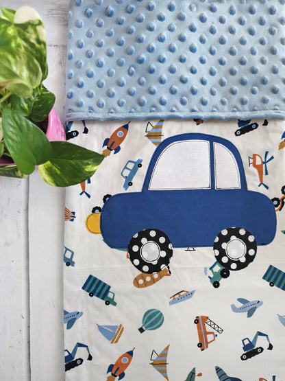 Copertina in cotone e minky pile - Macchinina
