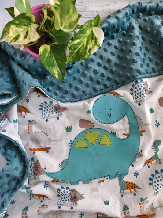 Copertina in cotone e minky pile - Dinosauro