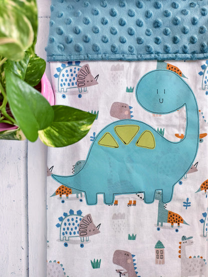 Copertina in cotone e minky pile - Dinosauro