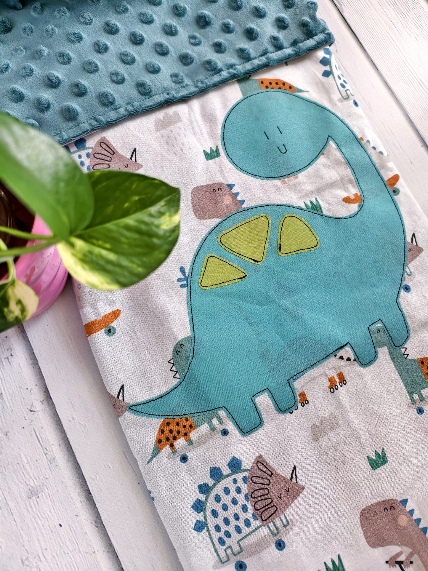 Copertina in cotone e minky pile - Dinosauro