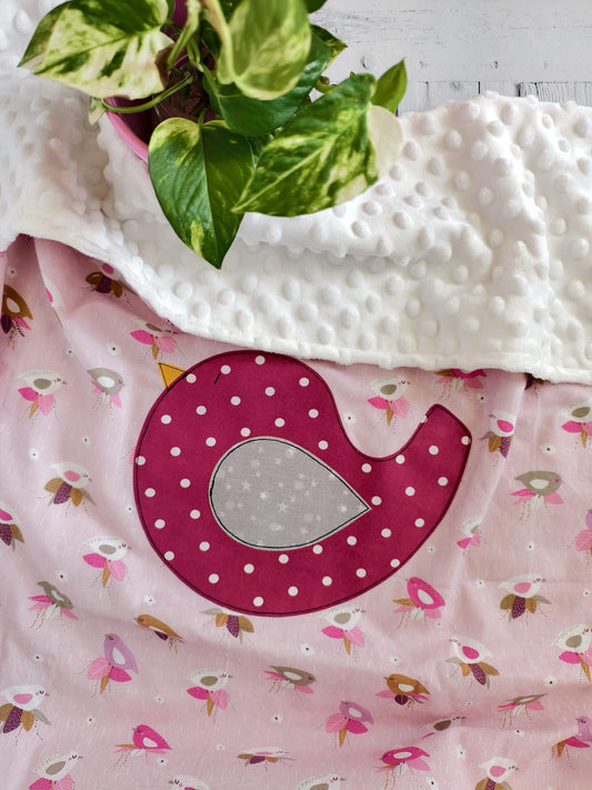 Copertina in cotone e minky pile - Uccellino