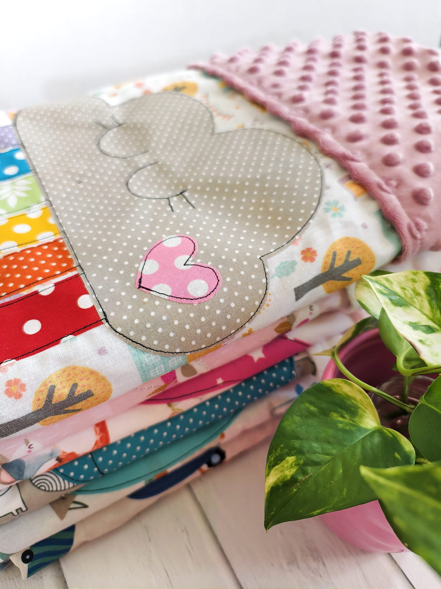 Copertina in cotone e minky pile - Macchinina