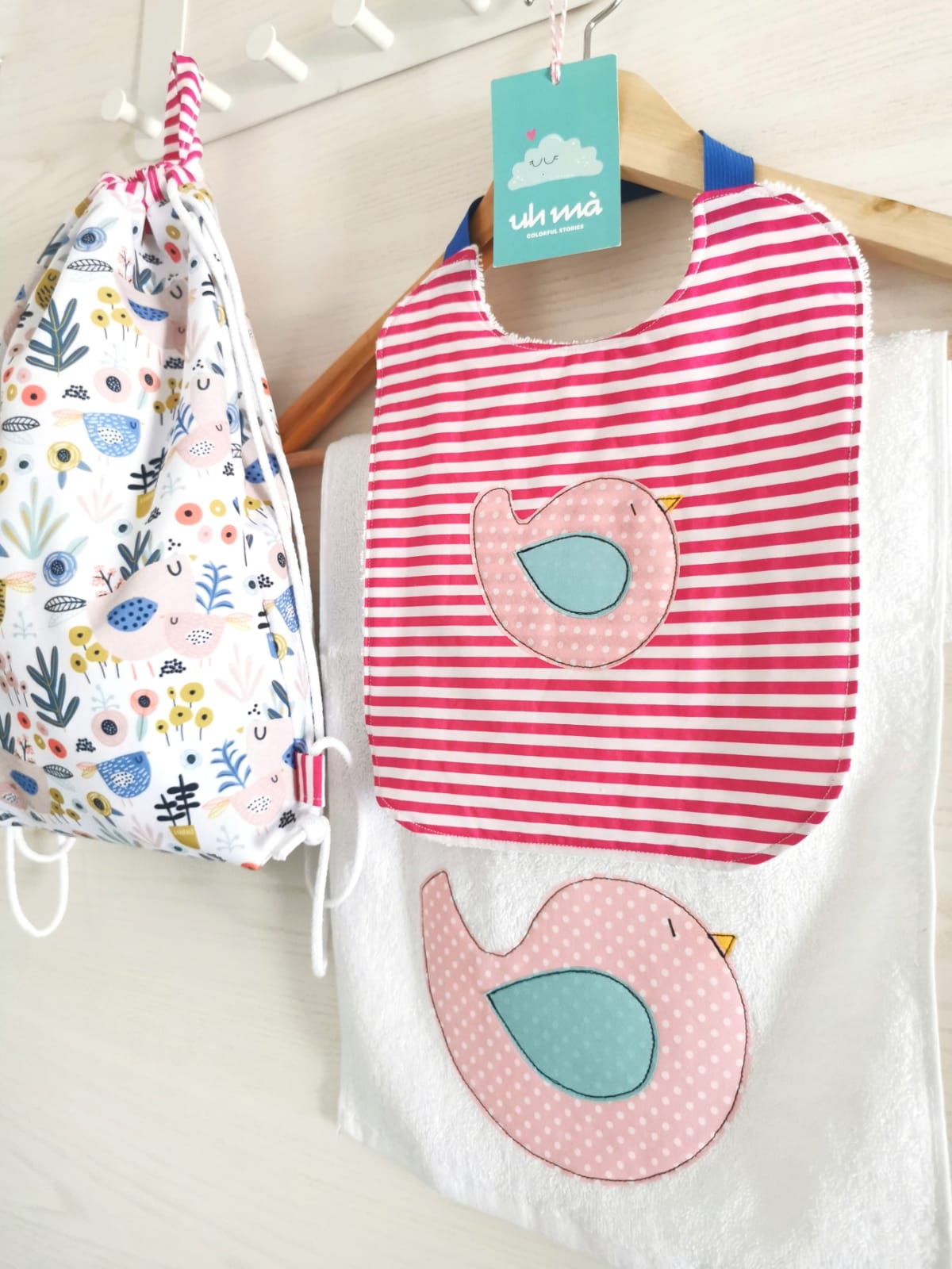 Set asilo personalizzato - Uccellino rosa